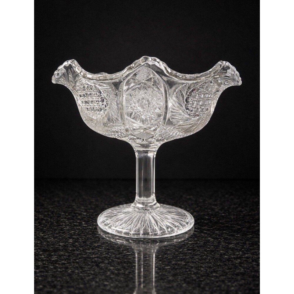 VTG McKee Aztec Sunburst EAPG Pedestal Compote Bowl Clear Pressed Glass 1909